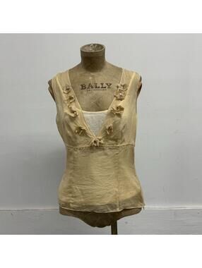 Vintage Betty Barclay Buttercream Pure Silk Floral Applique Blouse